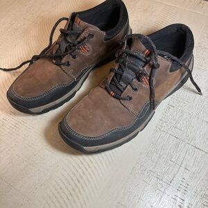 Clarks Brown and Black Lace-Up Trail Sneakers with Orange Accents